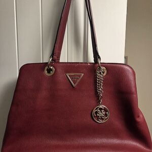 Guess Burgundy Shoulder Bag with Gold Accents